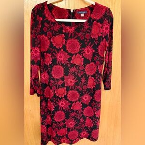 Tommy Hilfiger Red and Black Floral 3/4 Length Sleeve Dress